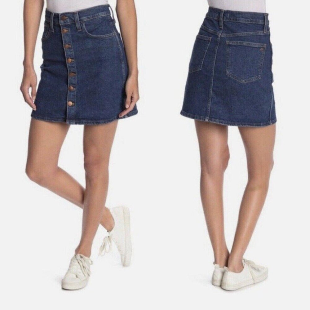 Women’s Madewell Dark Denim Button Up A Line Jean Skirt Sz‎ 26 L9974